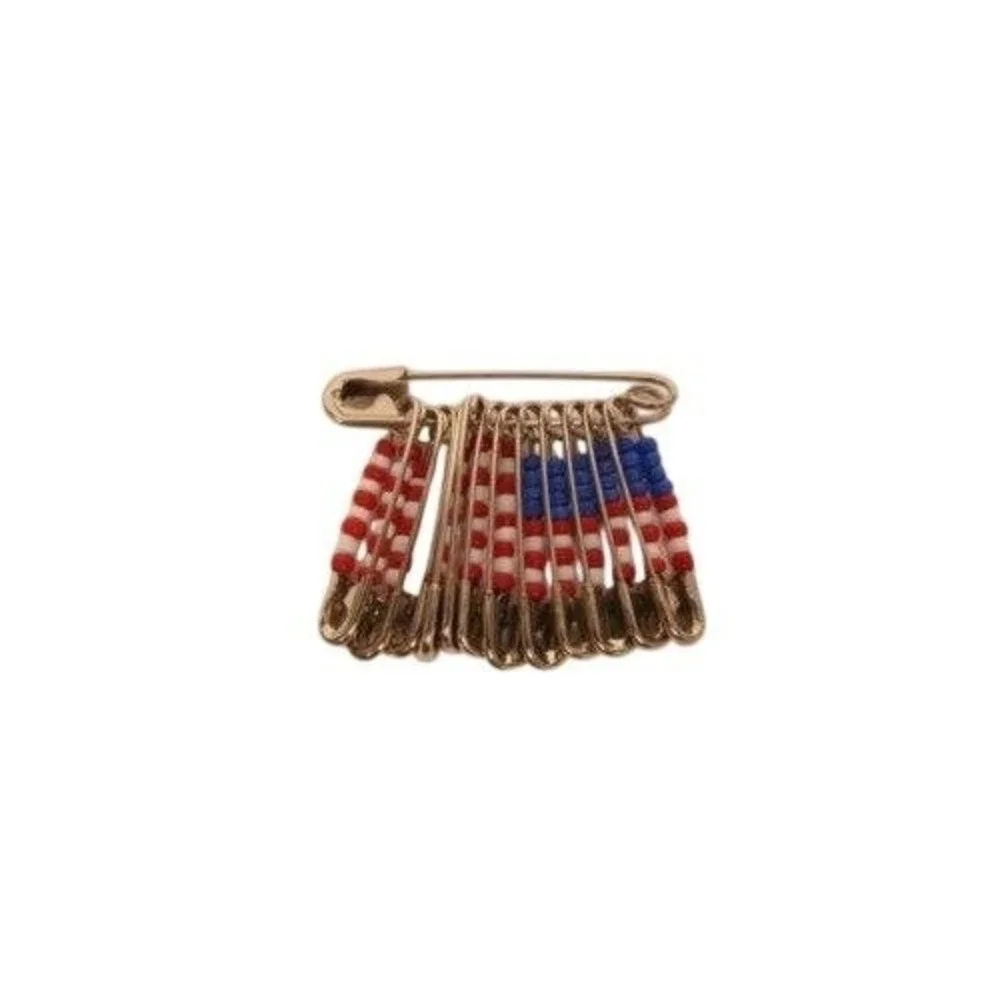 Vintage Red,White & Blue Glass Silver‎ US FLAG America USA Safety Pin